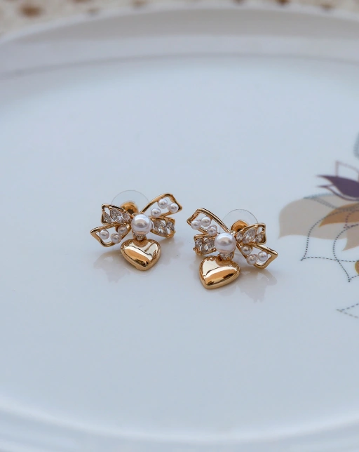 Elegant Bow Heart Earrings