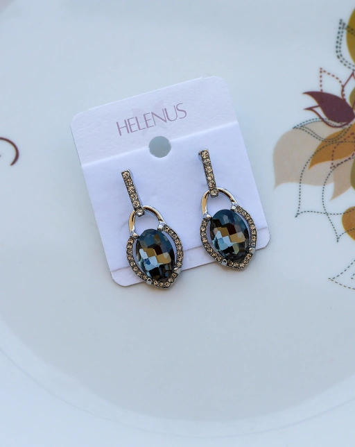 Black Oval Crystal Earrings